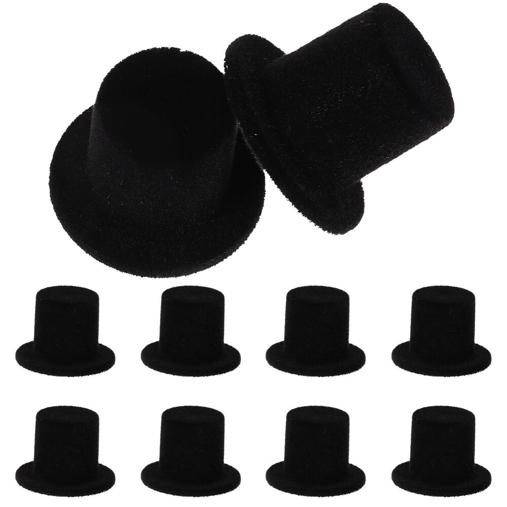 5498 Mini Black Top Hat, 20pcs Christmas Miniature Top Hats Flocking